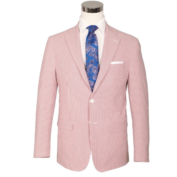 Halpen red hurricane seersucker suit jacket 40R